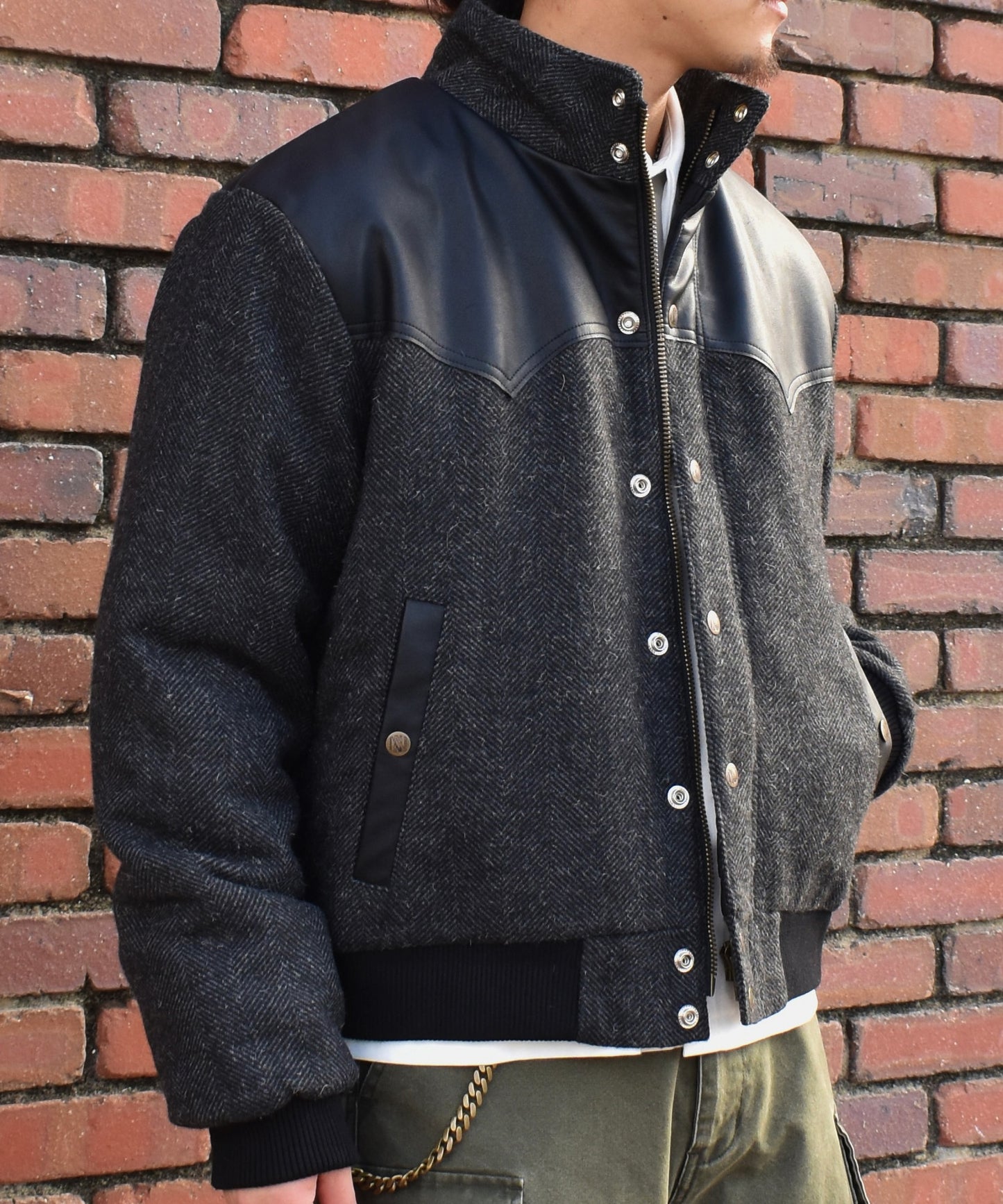 レザーヨーク中綿ツイードジャケット[Black]