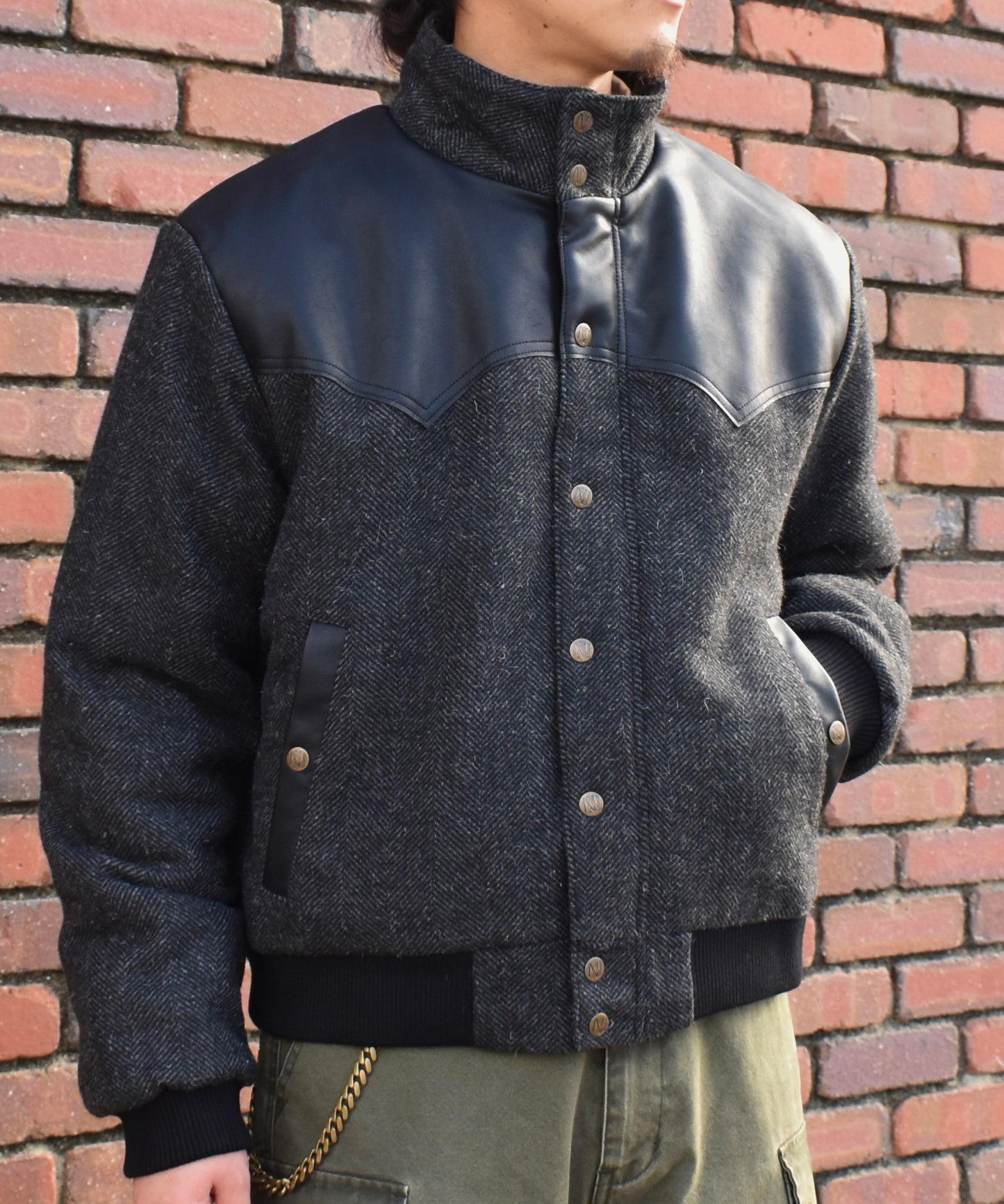 レザーヨーク中綿ツイードジャケット[Black]
