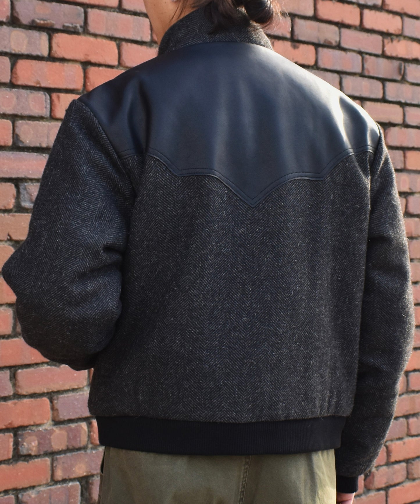 レザーヨーク中綿ツイードジャケット[Black]