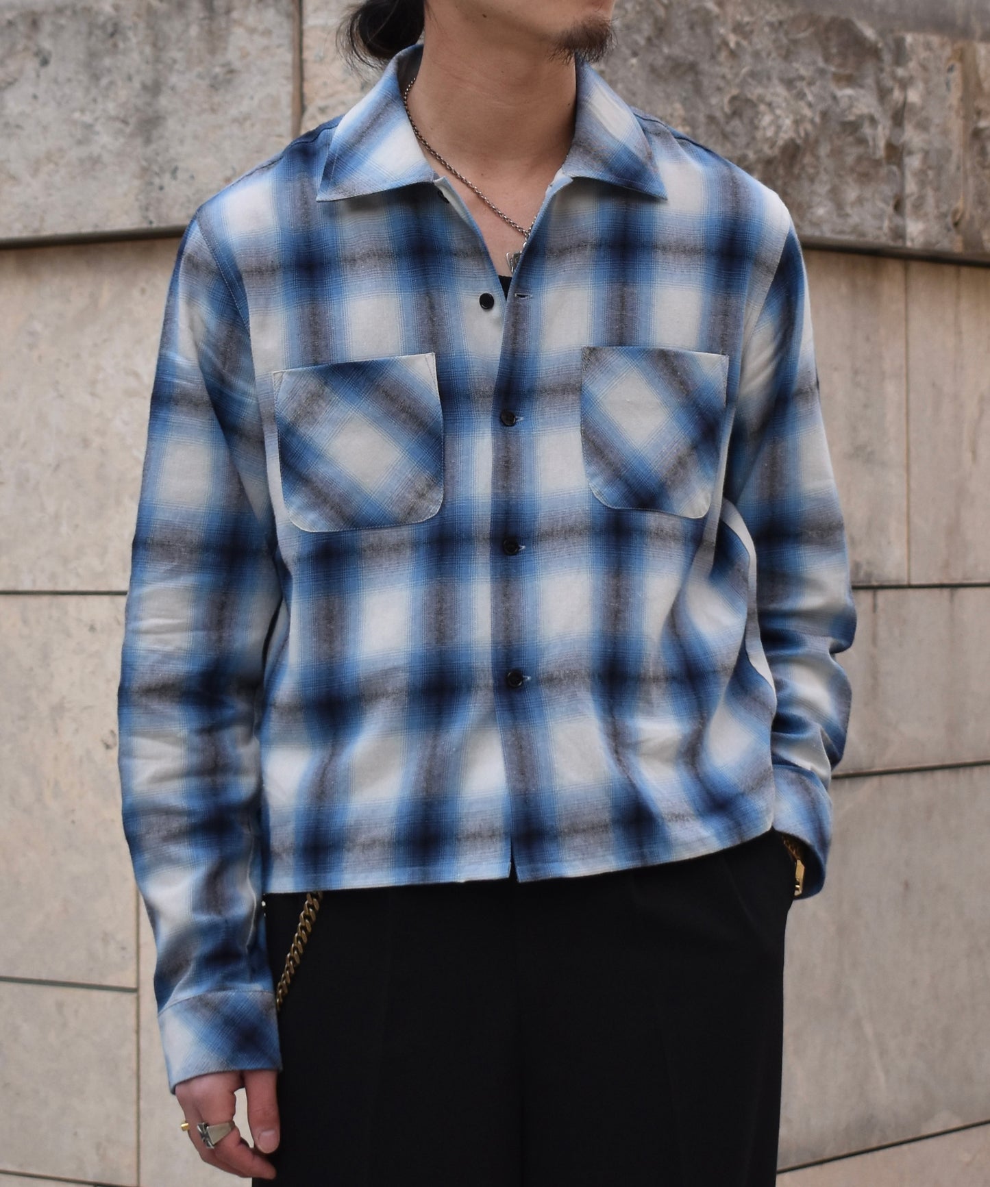 オンブレチェックシャツ[Blue]