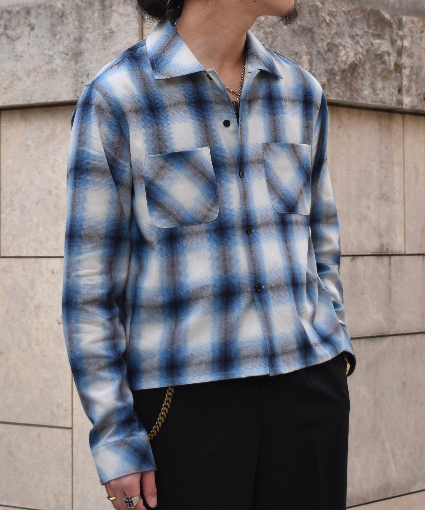 オンブレチェックシャツ[Blue]