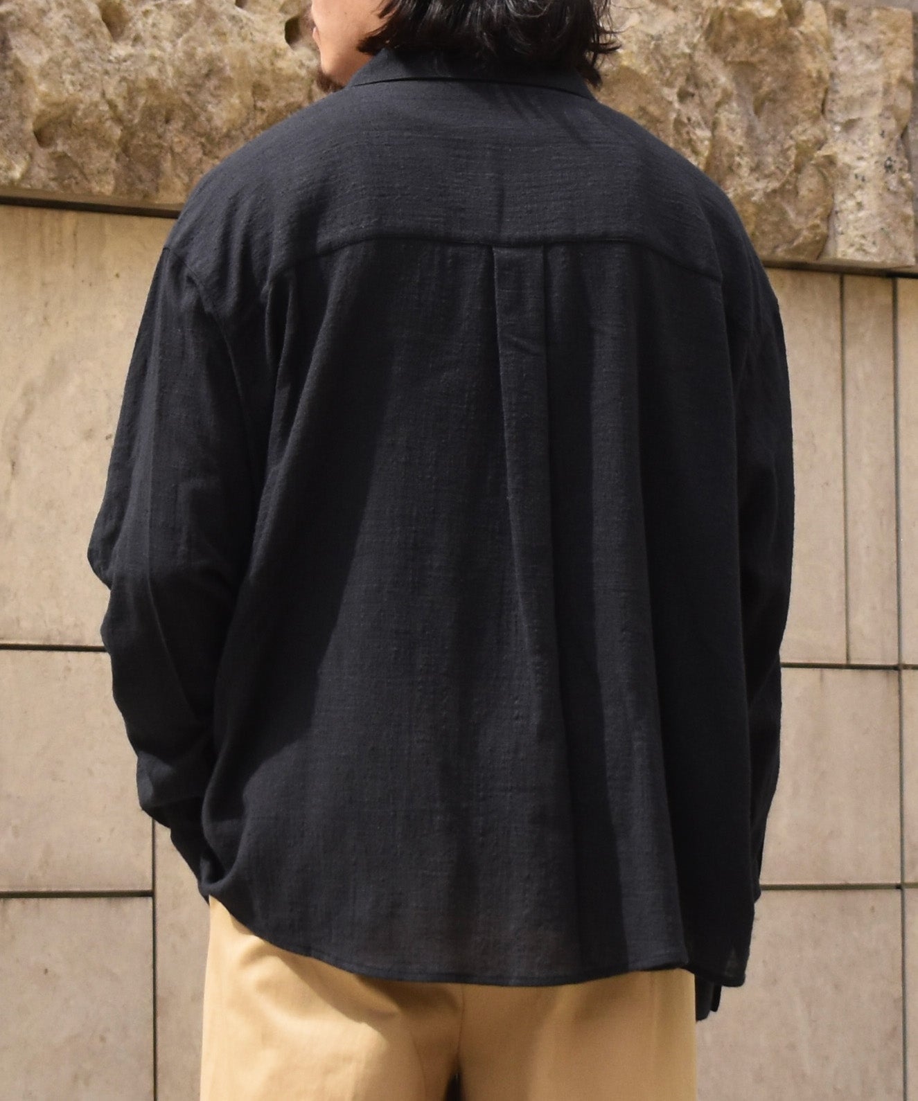 リネンライクガーゼスキッパーシャツ[Black]
