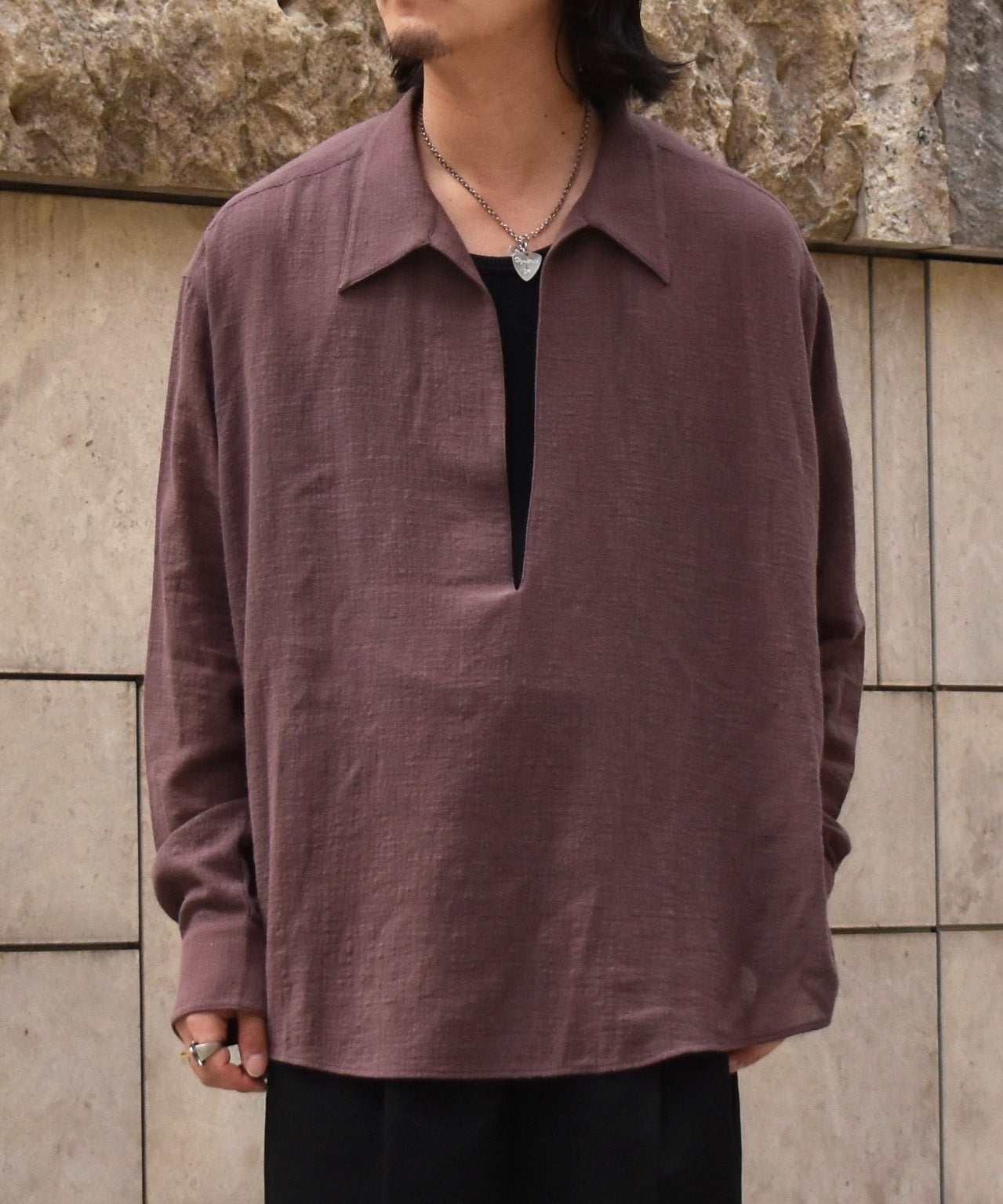 リネンライクガーゼスキッパーシャツ[Ash Brown]