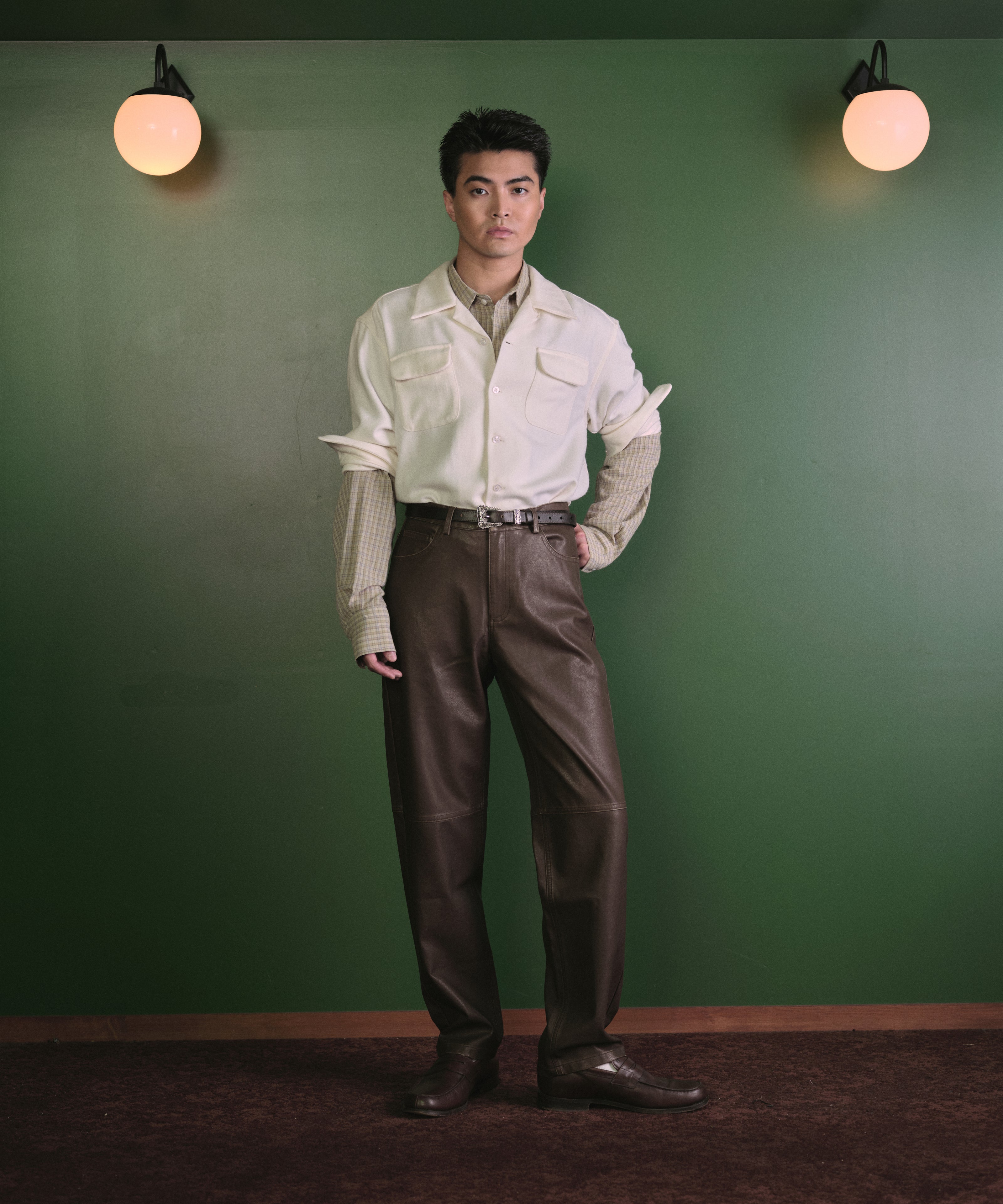 ★激レア★ BIGI.本革レザー、５ポケット、パンツ、サイズM：ブラウン系 フェイクレザー5ポケットパンツ[Brown] – Noen