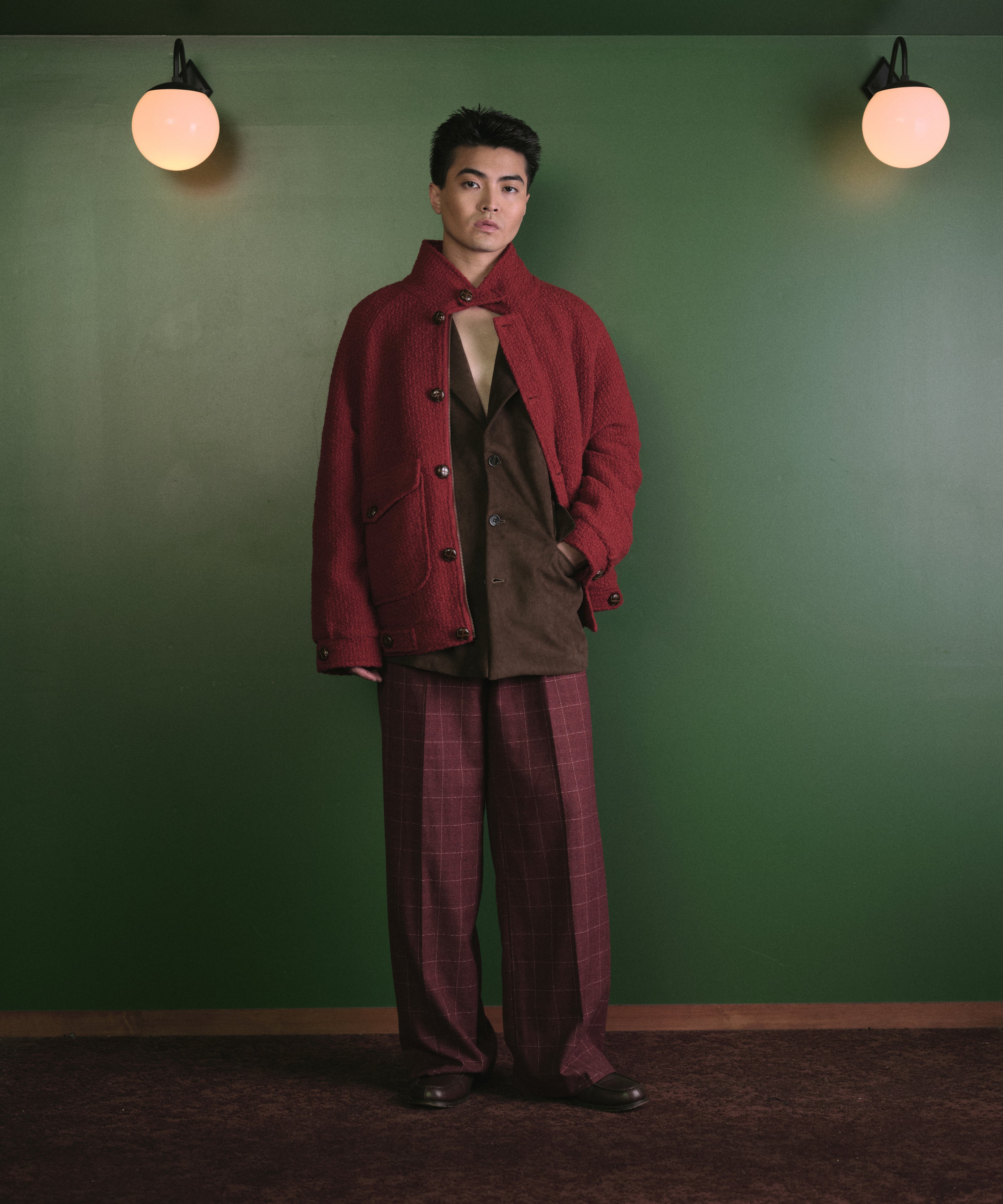 フェイクスエードテーラードジャケット[Brown] – Noen