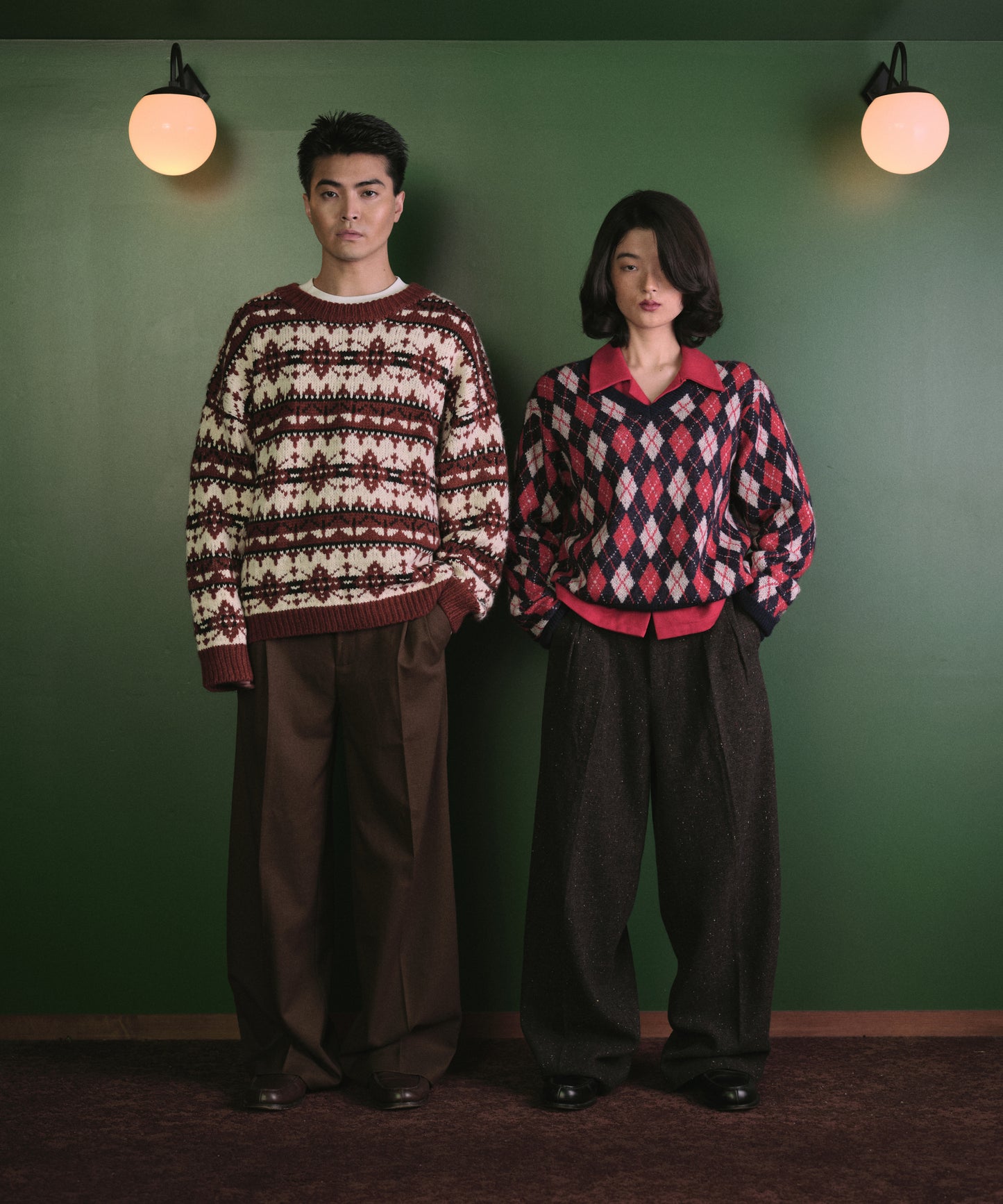 カラーネップタックワイドパンツ[Dark Brown]