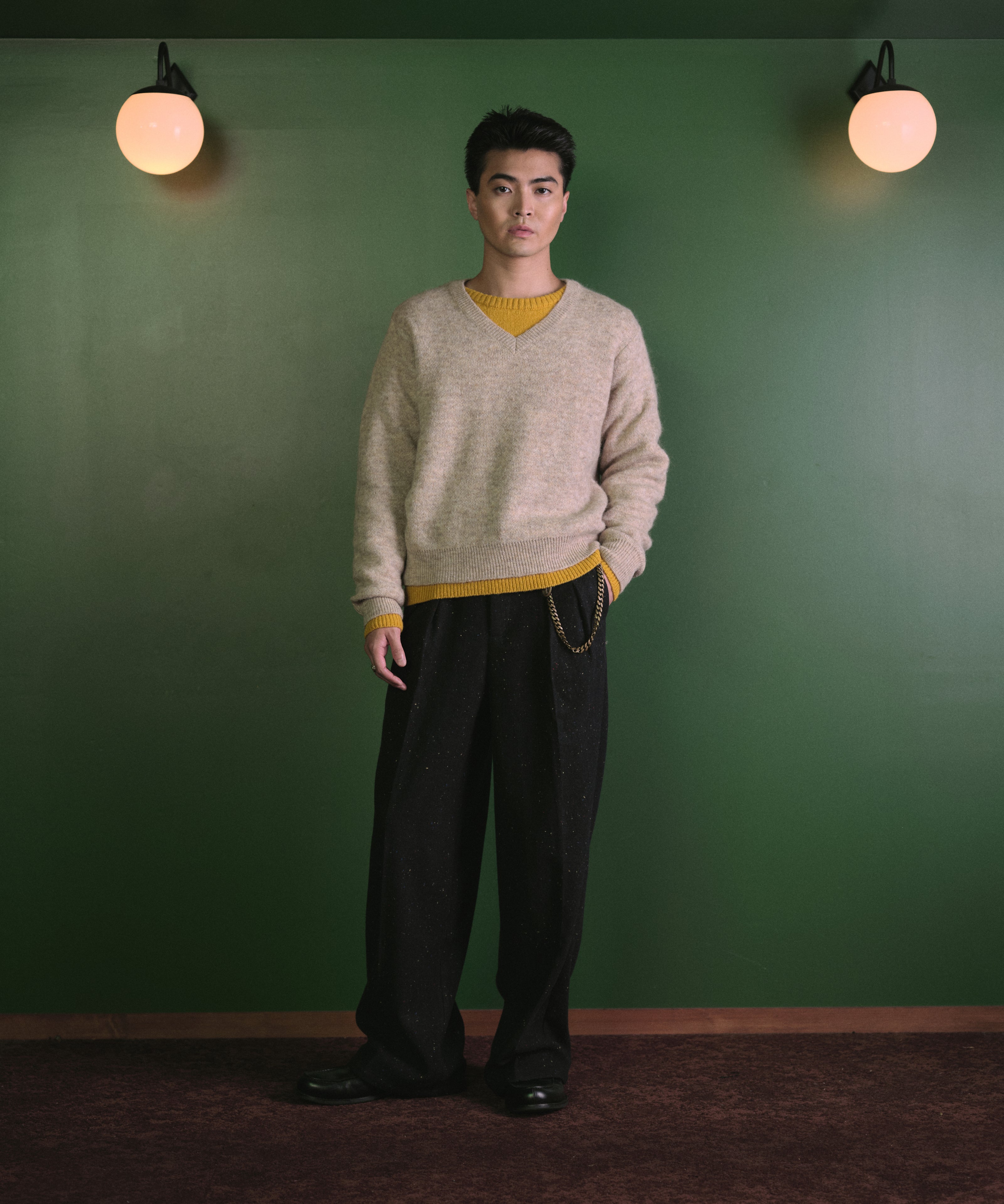 カラーネップタックワイドパンツ[Dark Navy] – Noen