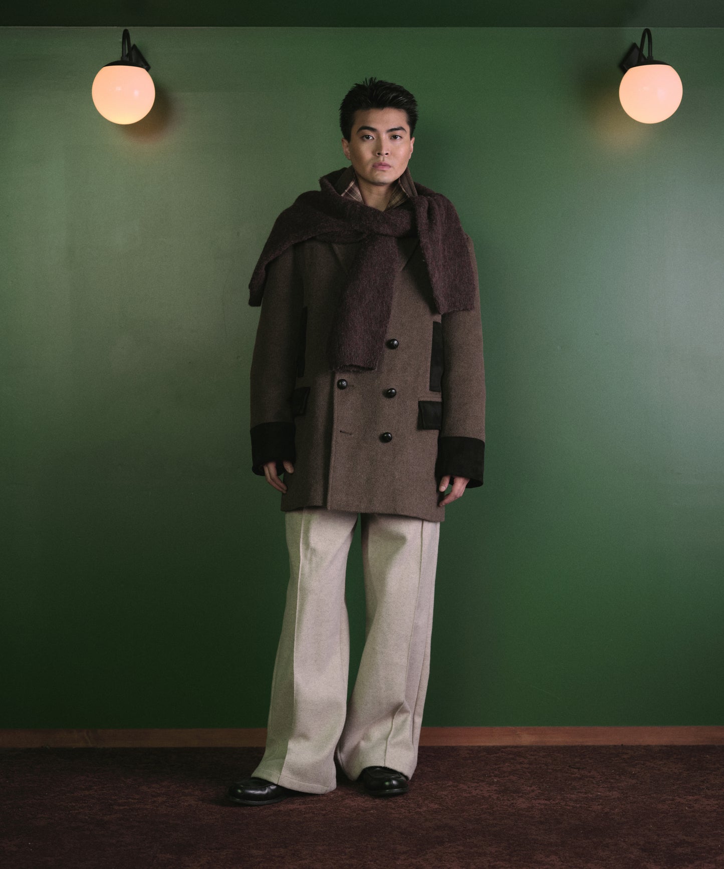 スエードデザインメルトンPコート[Brown]