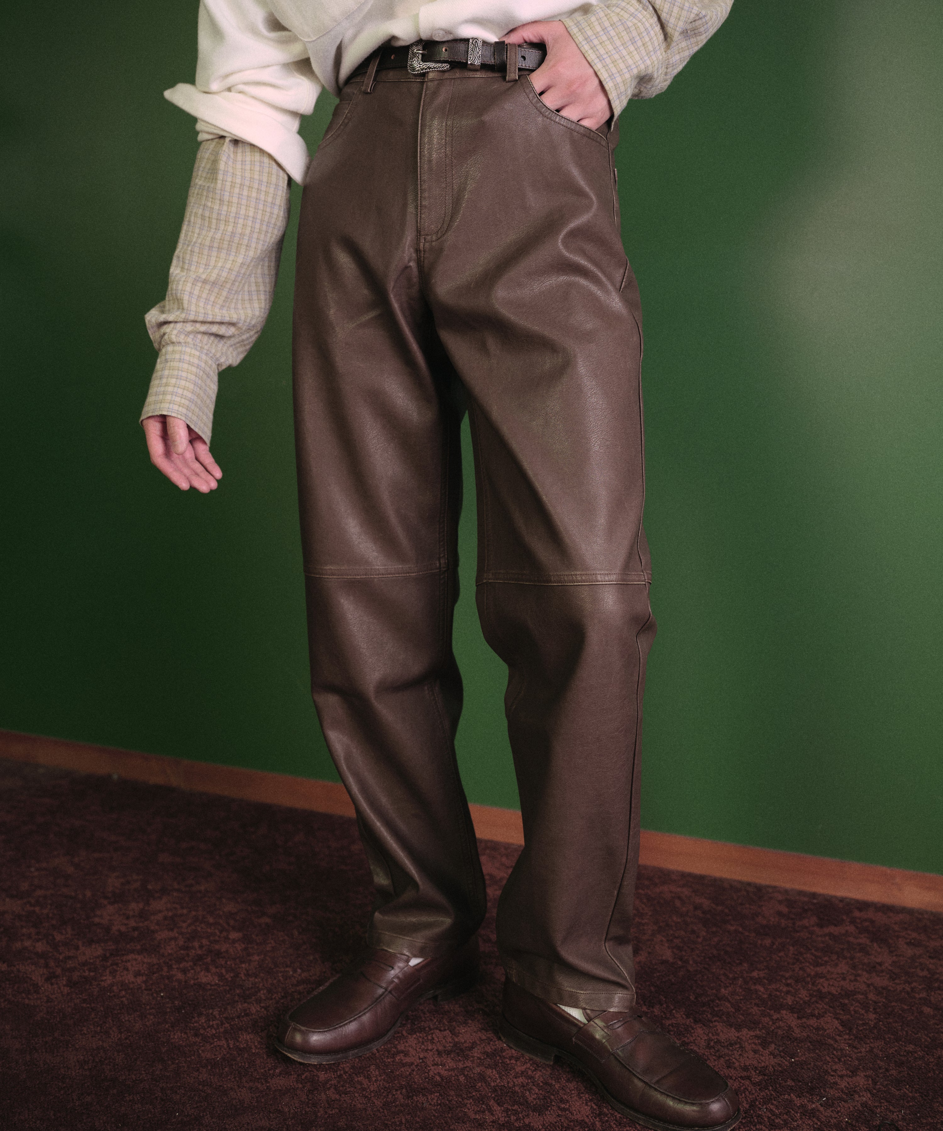 フェイクレザー5ポケットパンツ[Brown] – Noen