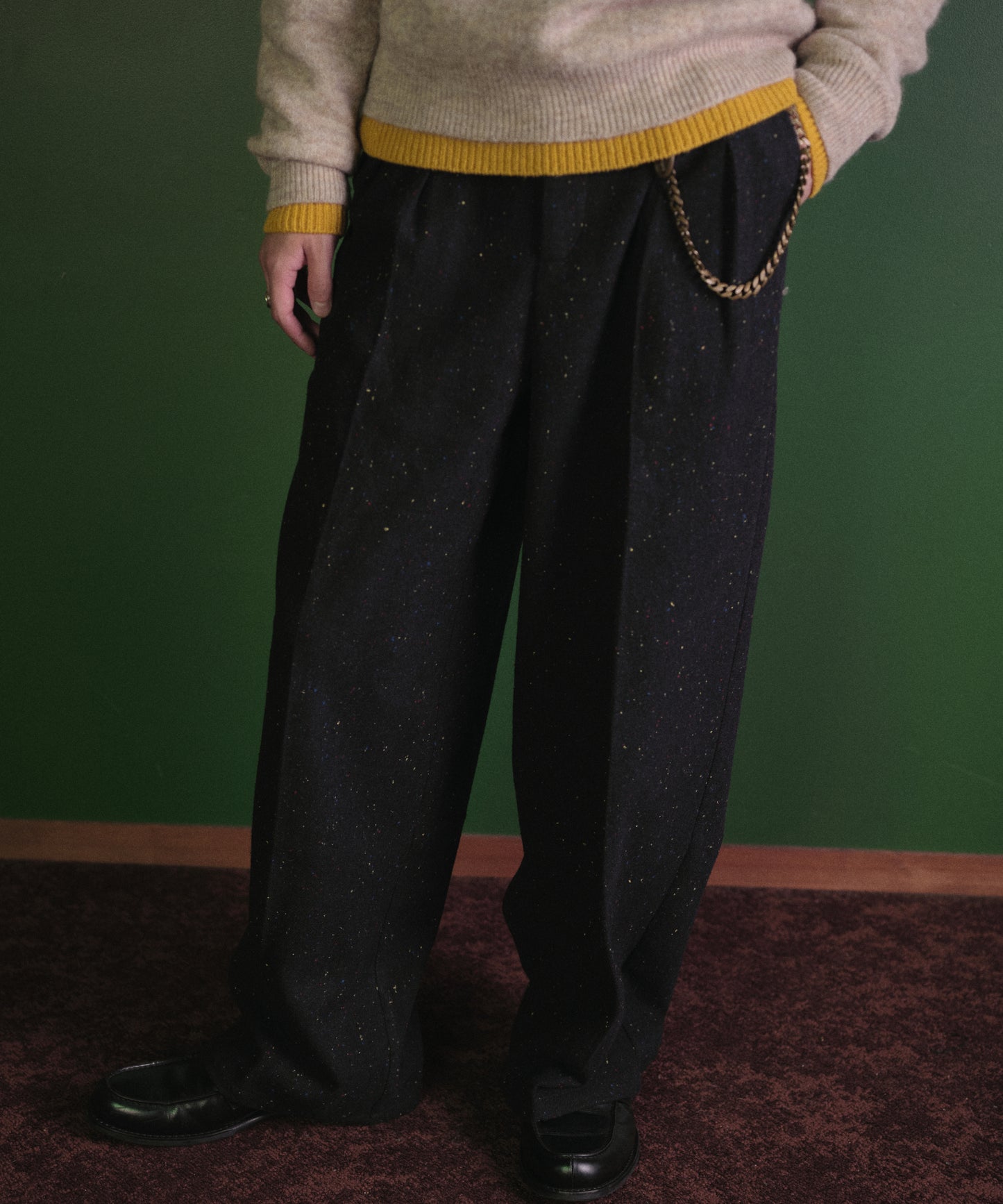 カラーネップタックワイドパンツ[Dark Navy]