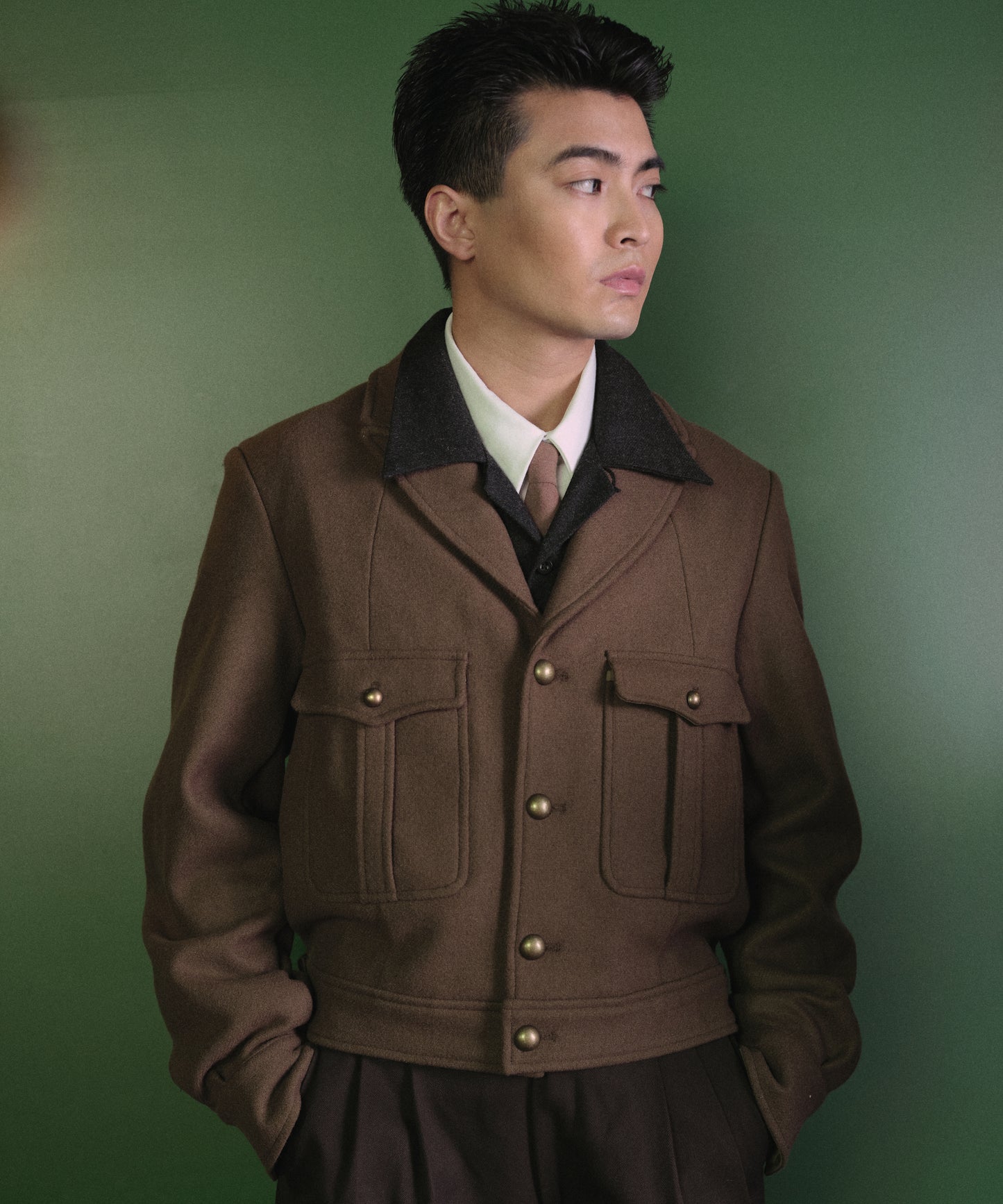 ショートリブミリタリーアイクジャケット[Khaki]