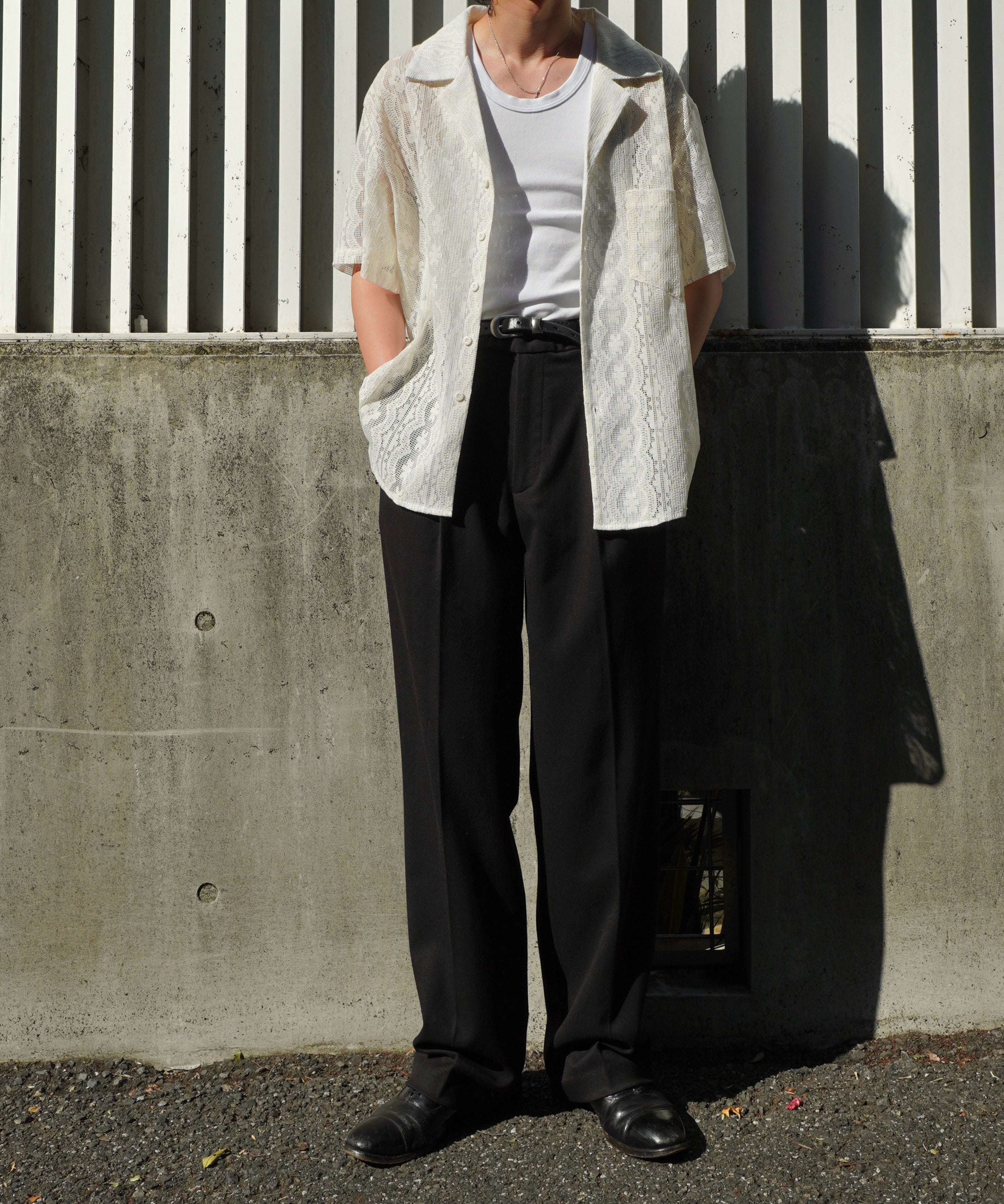 レースフラワーパターンオープンシャツ[White] – Noen