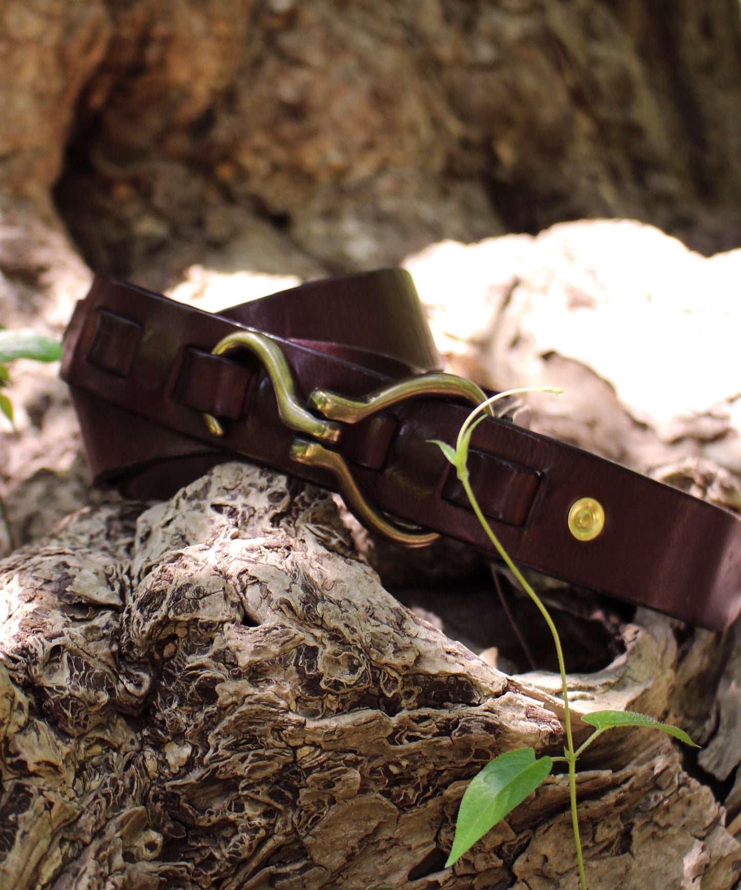 フックバックルレザーベルト35㎜[Brown]
