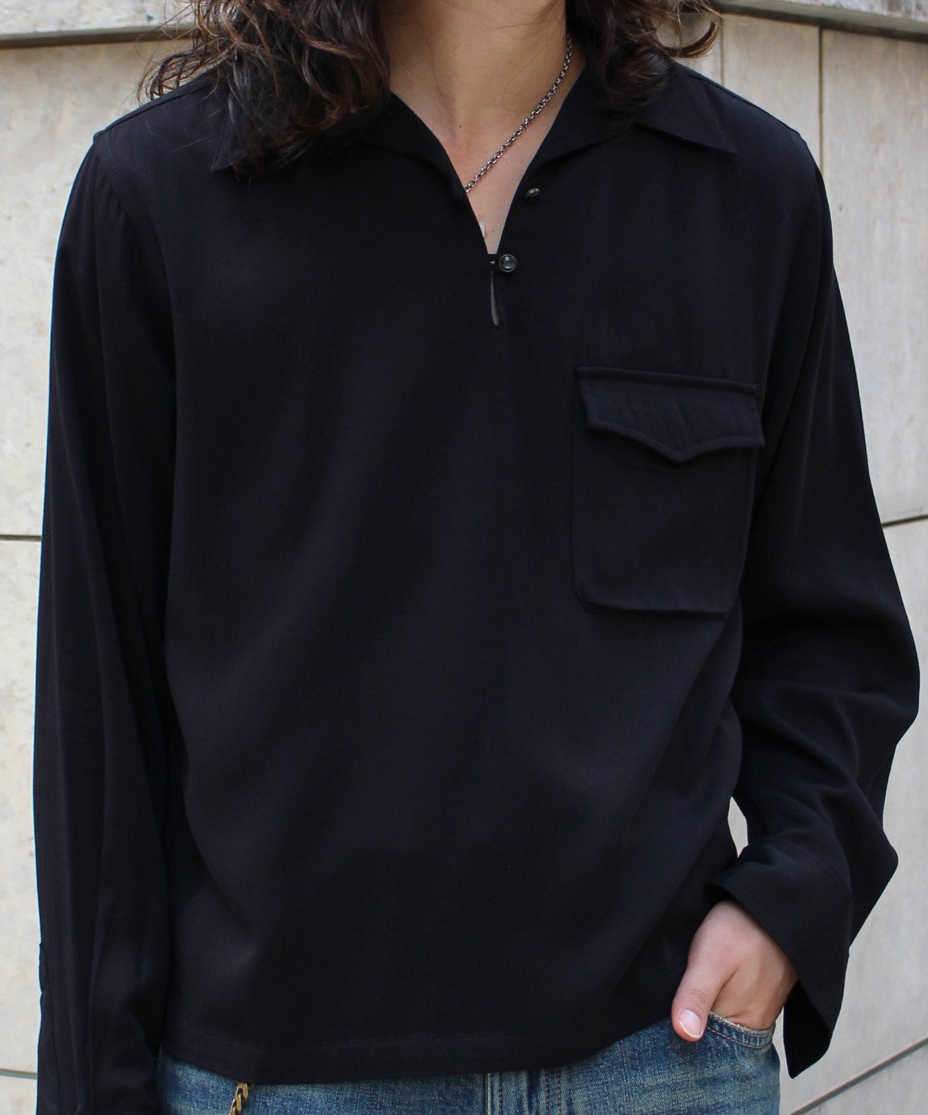 レーヨンプルオーバーシャツ[Black]