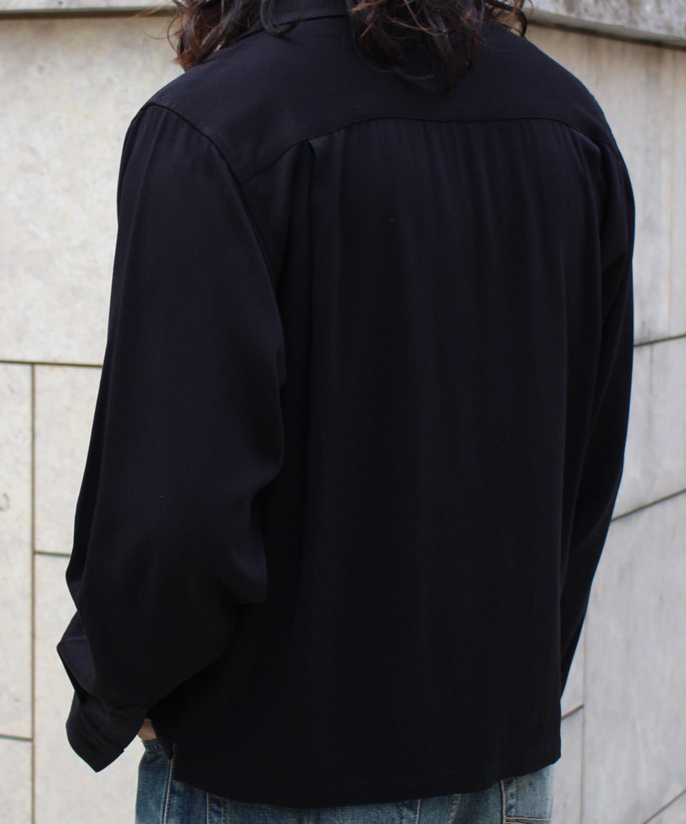 レーヨンプルオーバーシャツ[Black]
