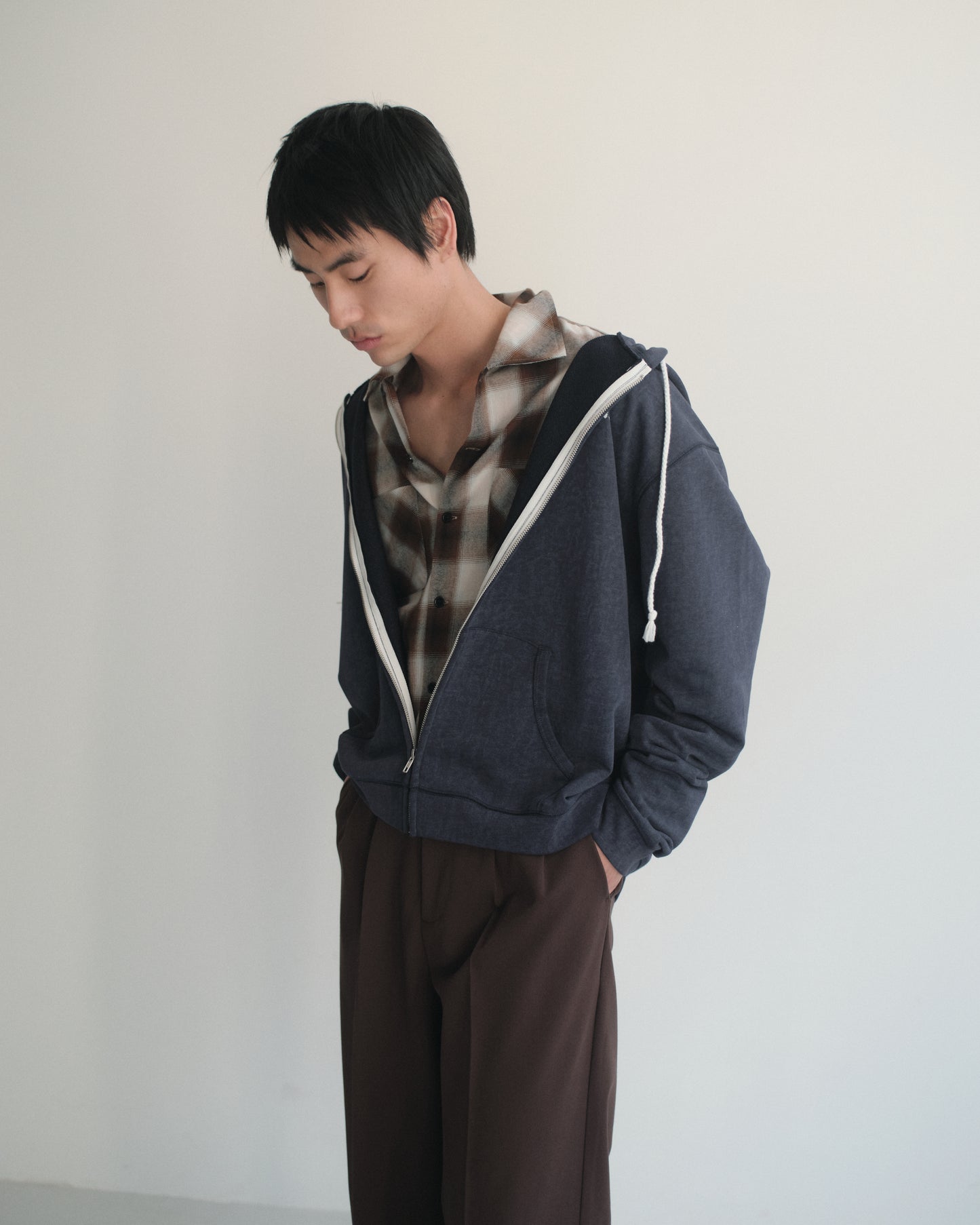 オンブレチェックシャツ[Brown]